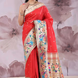 Cherry Red Saree With Paithani Border