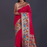 Cherry Red Paithani Saree With Butti'S