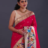 Cherry Red Paithani Saree With Butti'S
