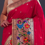 Cherry Red Paithani Saree With Butti'S