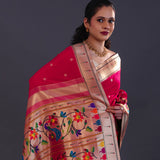 Cherry Red Paithani Saree With Butti'S