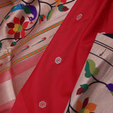 Cherry Red Saree With Paithani Border