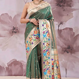 Medium Jungle Green Saree With Paithani Border
