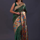Timber Green Paithani Saree With Butti'S