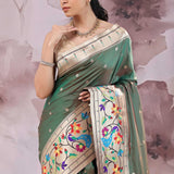 Medium Jungle Green Saree With Paithani Border
