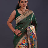 Timber Green Paithani Saree With Butti'S