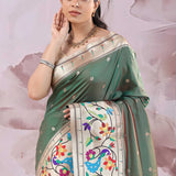 Medium Jungle Green Saree With Paithani Border