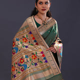 Timber Green Paithani Saree With Butti'S