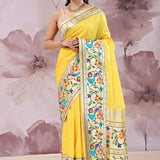 Banana Yellow Saree With Paithani Border