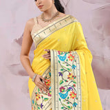 Banana Yellow Saree With Paithani Border