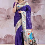 Dark Indigo Saree With Paithani Border