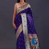 Dark Indigo Paithani Saree With Butti'S