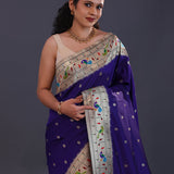 Dark Indigo Paithani Saree With Butti'S
