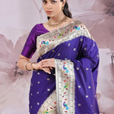 Dark Indigo Saree With Paithani Border