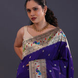 Dark Indigo Paithani Saree With Butti'S
