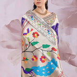 Dark Indigo Saree With Paithani Border