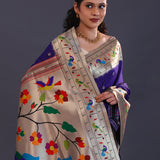 Dark Indigo Paithani Saree With Butti'S