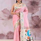 Soft Pink Saree With Paithani Border