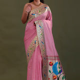 Soft Pink Paithani Saree With Butti'S