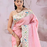 Soft Pink Saree With Paithani Border