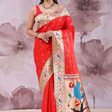 Vibrant Orange Saree With Paithani Border