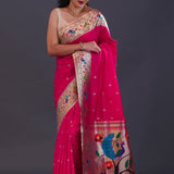 Purplish Red Paithani Saree With Butti'S