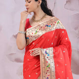 Vibrant Orange Saree With Paithani Border