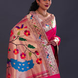 Purplish Red Paithani Saree With Butti'S