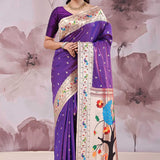 Dark Purple Paithani Saree With Paithani Border