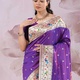 Dark Purple Paithani Saree With Paithani Border