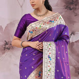 Dark Purple Paithani Saree With Paithani Border