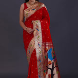 Japanese Maple Paithani Saree With Butti'S