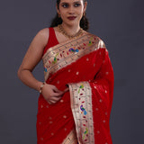 Japanese Maple Paithani Saree With Butti'S