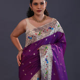 Deep Violet Paithani Saree With Butti'S