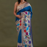 Dark Cerulean Paithani Saree With Butti'S