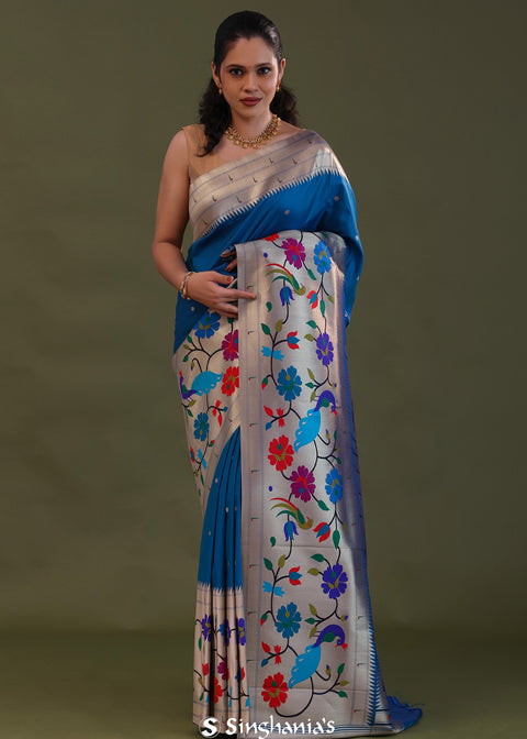 <img> Dark Cerulean Paithani Saree With Butti'S