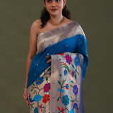 Dark Cerulean Paithani Saree With Butti'S