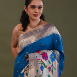 Dark Cerulean Paithani Saree With Butti'S