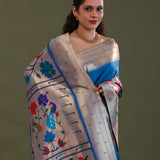Dark Cerulean Paithani Saree With Butti'S