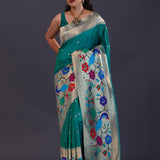 Teal Paithani Saree With Butti'S