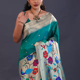 Teal Paithani Saree With Butti'S
