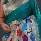 Teal Paithani Saree With Butti'S