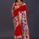 Dark Red Paithani Saree With Butti'S