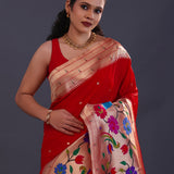 Dark Red Paithani Saree With Butti'S