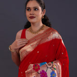 Dark Red Paithani Saree With Butti'S