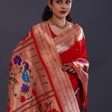 Dark Red Paithani Saree With Butti'S