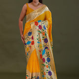 Golden Yellow Paithani Saree With Butti'S