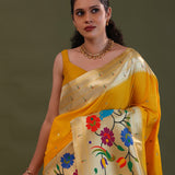 Golden Yellow Paithani Saree With Butti'S