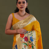 Golden Yellow Paithani Saree With Butti'S