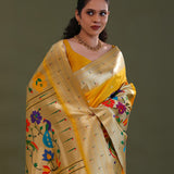 Golden Yellow Paithani Saree With Butti'S